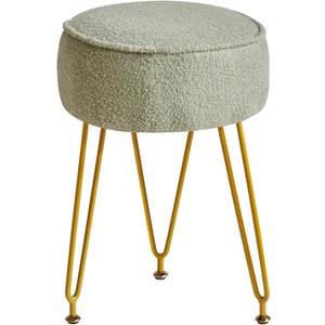 IBUYKE Teddy Velvet Round Footrest Stool Ottoman, Makeup Vanity Stool Side Table, Velvet Dressing Table Seat, Pouf Couch Stool, for Living Room Bedroom, Light Green WBD009D (without storage)