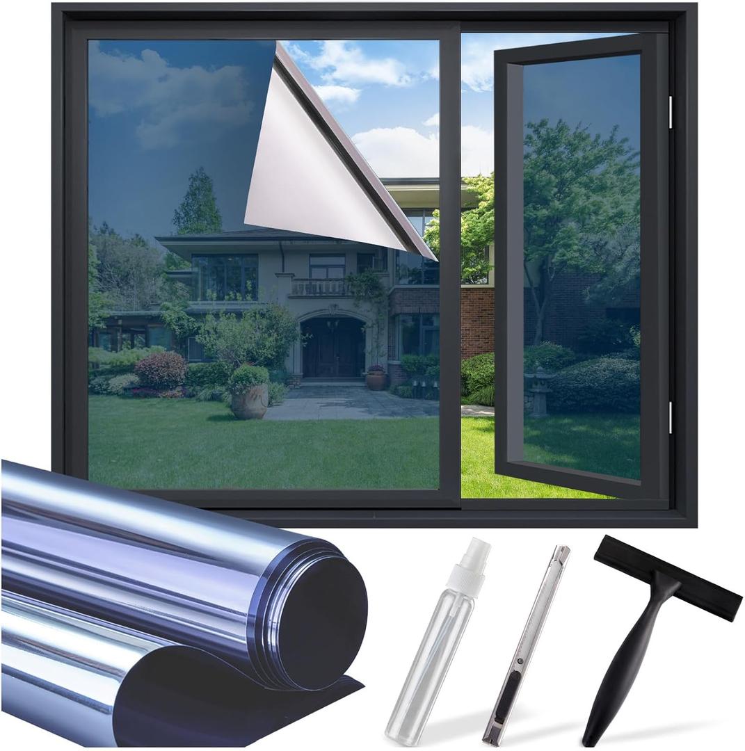 SUNBABY Window Tint for Home, One Way Privacy Film Heat & UV Blocking, Static Cling No Glue Renter Friendly Cover for Home Bedroom, Office & Sliding Glass Door, 35.4 x 78.7 Inch, 3 Tools, Blue