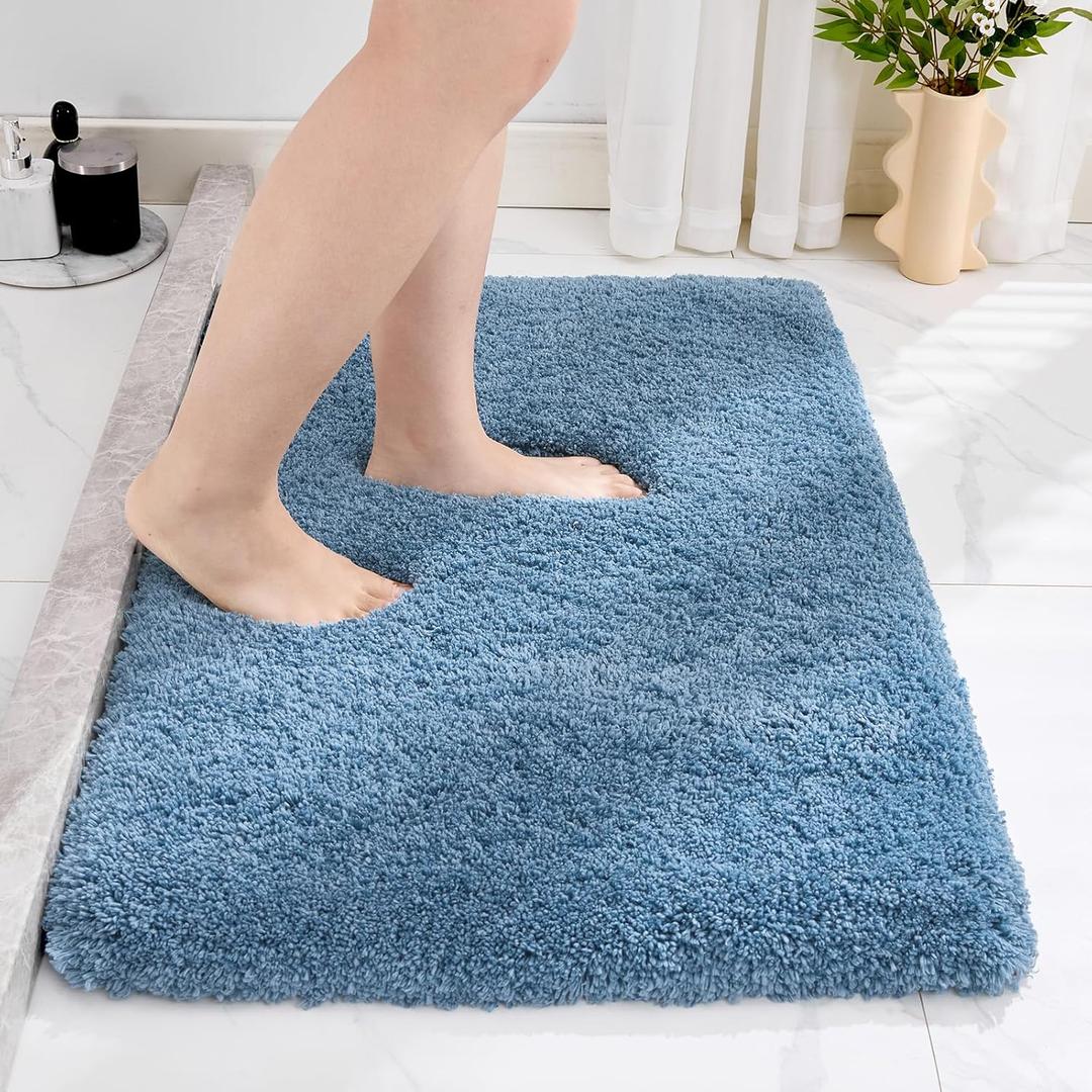 Blue Bathroom Rug 20x32 - Non-Slip Plush Thick Bath Mat, Highly Absorbent & Ultra Soft Fluffy Floor Mat, Machine Washable for Shower and Tub