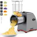 Electric Cheese Grater, Upgraded Salad Maker with 5 Replaceable Stainless Blades, 250W Electric Cheese Shredder, One-Touch Control Vegetable Cutter Kitchen Slicer for Cheeses, Fruits, Nuts (A-Space silver)