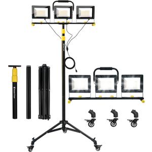 GEERTOP Portable Tripod Led Work Light on Wheels, Adjustable Rolling Black Stand, 21000LM Detachable LED Heads for Garage, Construction Job Site, Indoor/Outdoor Use
