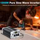 1000 watt Pure sine Wave Inverter, 12V DC to 110V AC Power Inverter, with 3 AC Output sockets, USB Port, Type-C Port, Remote Control with LCD Screen, Used for Solar Emergency Power Supply in RV Homes