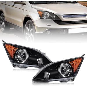 Headlights Assembly Compatible With 2007 2008 2009 2010 Honda CRV CR-V Replacement Headlamp, Driver and Passenger Side, Black Housing Amber Reflector Head Light