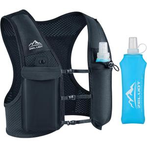 Running Vest for Women Men, USA Original Patent, Adjustable Chest Straps Running Hydration Vest with 500ml Soft Flask, Lightweight Breathable Reflective Running Vest for Marathon (Medium-Large, Black)