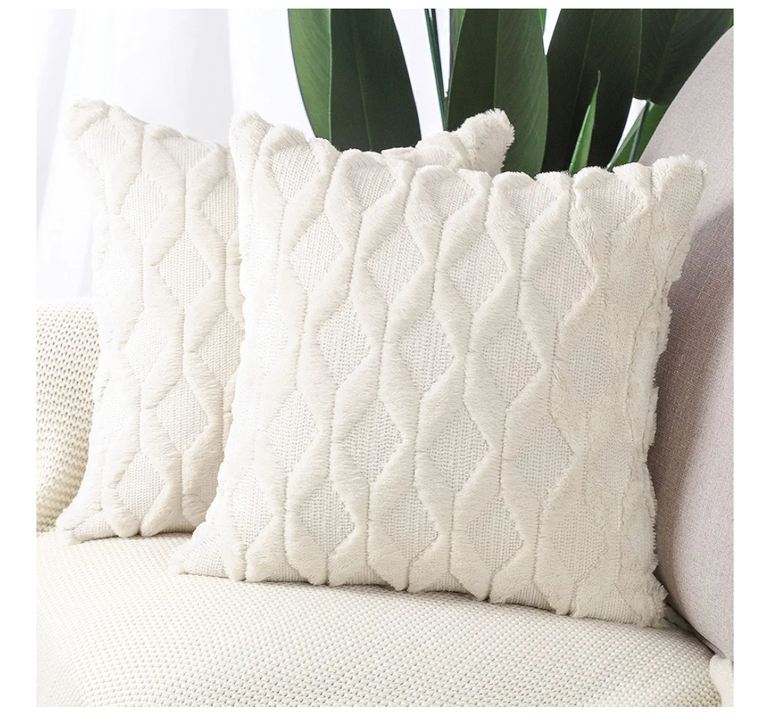 MADIZZ Set of 2 Soft Polyester Short Wool Velvet Decorative Throw Pillow Covers 20x20 inch Beige Square Luxury Style Cushion Cases Pillow Shell for Sofa Bedroom