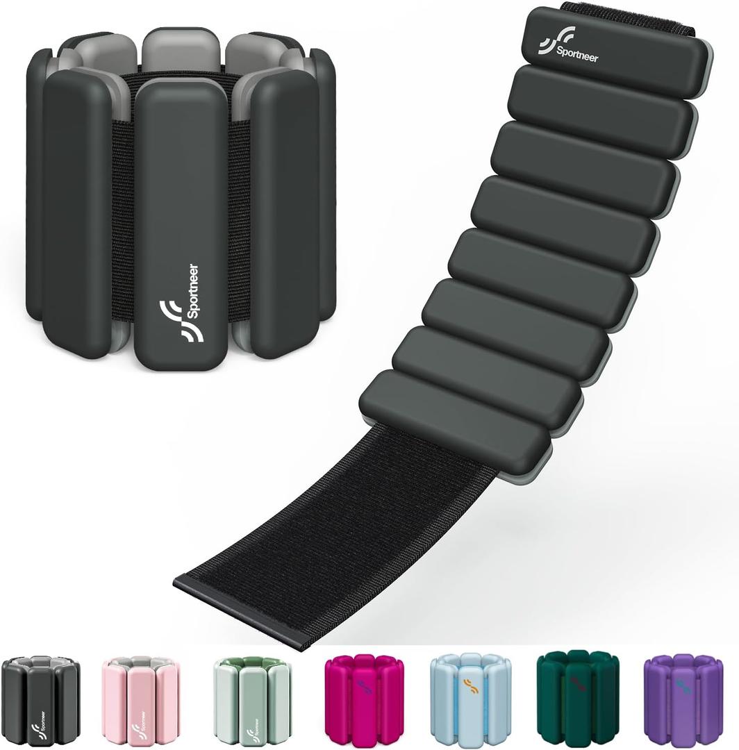 Sportneer Wrist & Ankle Weights for Women Men - 1 PairAdjustable Weighted Bracelet Silicone Bangles for Yoga, Dance, Pilates, Cardio, Aerobics, Gym, Pool Exercises and Jogging (Polar Night Black, 2 LBS x 2)