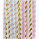 2 x YAOSHENG [100 Pack] Pink & Gold Paper Straws Disposable, 100% Biodegradable Multi-Pattern Party Straws For Birthday, Wedding and Holiday Decoration (pink gold)