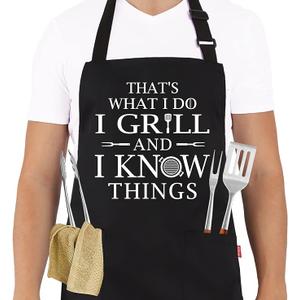 ALIPOBO BBQ Funny Apron for Men  - Chef Bib Apron with 2 Pockets, Adjustable Neck Strap and 40" Long Ties - Best for Kitchen Cooking, Grilling, Baking, Gardening - Black