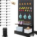 Pegboard Display Stand, Gondola Shelf Display for Convenient Grocery Office Supply or Liquor Stores, Standing Pegboard Display Two Sides Peg Board Panels, 20 Pieces Hooks (1 Unit Black-2 Sides)
