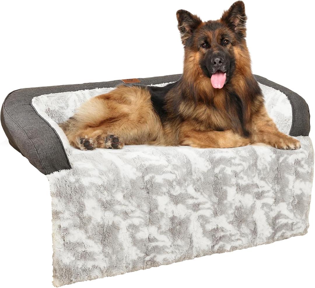 Dog Couch Bed for Large Dogs Cats Fluffy Calming Dog Bed Mat Washable Pet Couch Covers Protector for Sofa Removable Pet Sofa Beds for Bedroom with Anti-Slip Waterproof Back 45x37 Inch XL Size (Grey) (Marble Luxe Dark Grey)