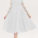 HOSIKA Girls Flower Lace A-line Wedding Party Junior Bridesmaid Dresses (White)
