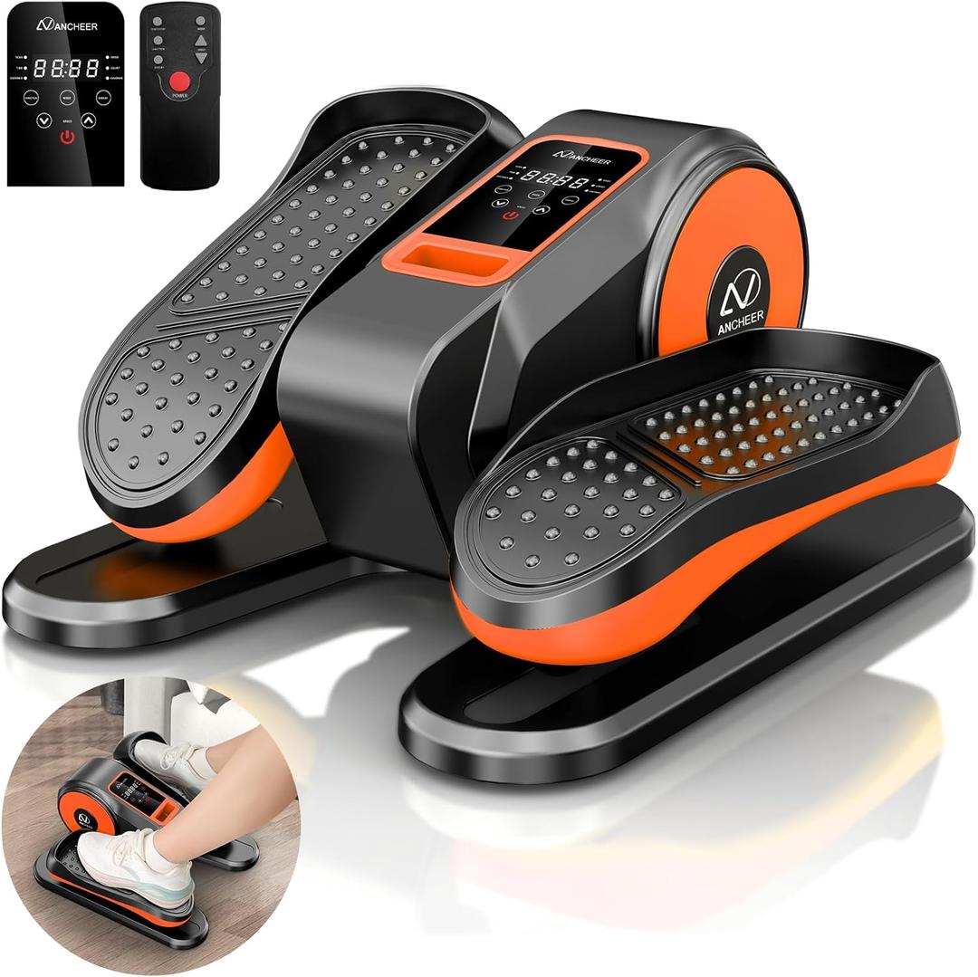 ANCHEER Under Desk Elliptical Machine, Ellipse Leg Exerciser for Seniors with 12 Adjustable Speeds, Quiet & Portable Electric Seated Pedal Exerciser with Remote Control (Warm Orange)