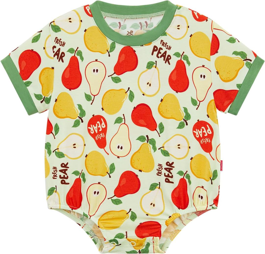 EASWEET Baby Boy Romper Soft Bamboo-derived Viscose Short Sleeve Baby Boy Bodysuit, Sweet Pears, 6-12 Months