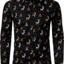JOGAL Mens Christmas Shirts Santa Claus Party Long Sleeve Button Down Shirts (Large, Black)