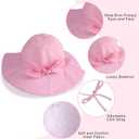 Syhood 2 Pieces Wide Brim Baby Girls Sun Hat Adjustable Sun Protection Summer Beach Hat for Toddler (0-12 Months, White and Pink)