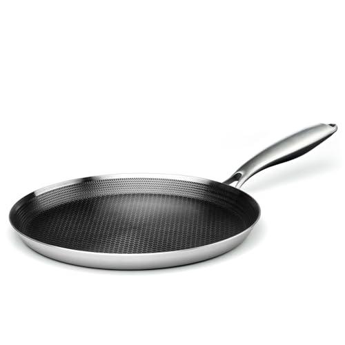 Innerwell Stainless Steel Crepe Pan - 11inch Nonstick Crepe Pan, Stainless Steel Honeycomb Coating Pancake Pan, Non Stick Flat Skillet Tawa Dosa Tortilla Griddle Pan, Induction Compatible, PFOA Free