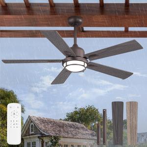52" Outdoor Ceiling Fans with Lights, Gazebo Hanging Fan with 3CCT Remote Control 6-Speeds DC Motor,IP65 Waterproof Ceiling Fan for Patio Porch Pergola(Oil-Bronze)