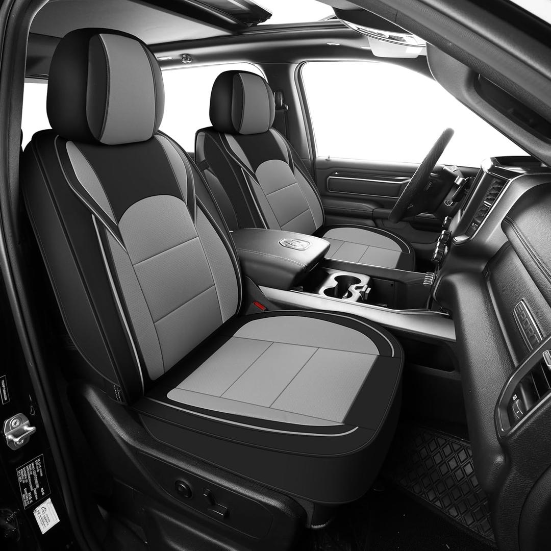 GXT Custom Fit Toyota Tacoma Seat Covers, Front & Rear Waterproof Leather Car Seat Covers, Car Seat Cushion Fit for 2016-2023 Toyota Tacoma Double/Crew Cab(Black and Grey)