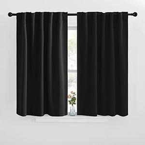 NICETOWN Halloween Short Curtains for Kitchen Window - (Black Color) W42" x L40", Double Panels, Home Decoration Light Blocking Thermal Insulated Blackout Rod Pocket & Back Loop Draperies for Cupboard