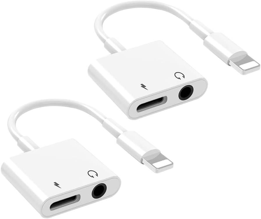 2 Pack Apple MFi Certified Lightning to 3.5mm Headphone Jack Adapter for iPhone Dongle 2 in 1 Charger and Aux Audio Splitter Adapter Compatible with iPhone 14 13 12 11 XS XR 8 White