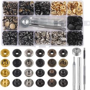 132 Sets Leather Snap Fasteners Kit, MSDADA 12.5 mm Metal Button Snaps Press Studs with 4PCS Fixing Tools, Sewing Snaps for Clothes Leather Craft Bracelets Jeans Wears Jackets Bags Belt