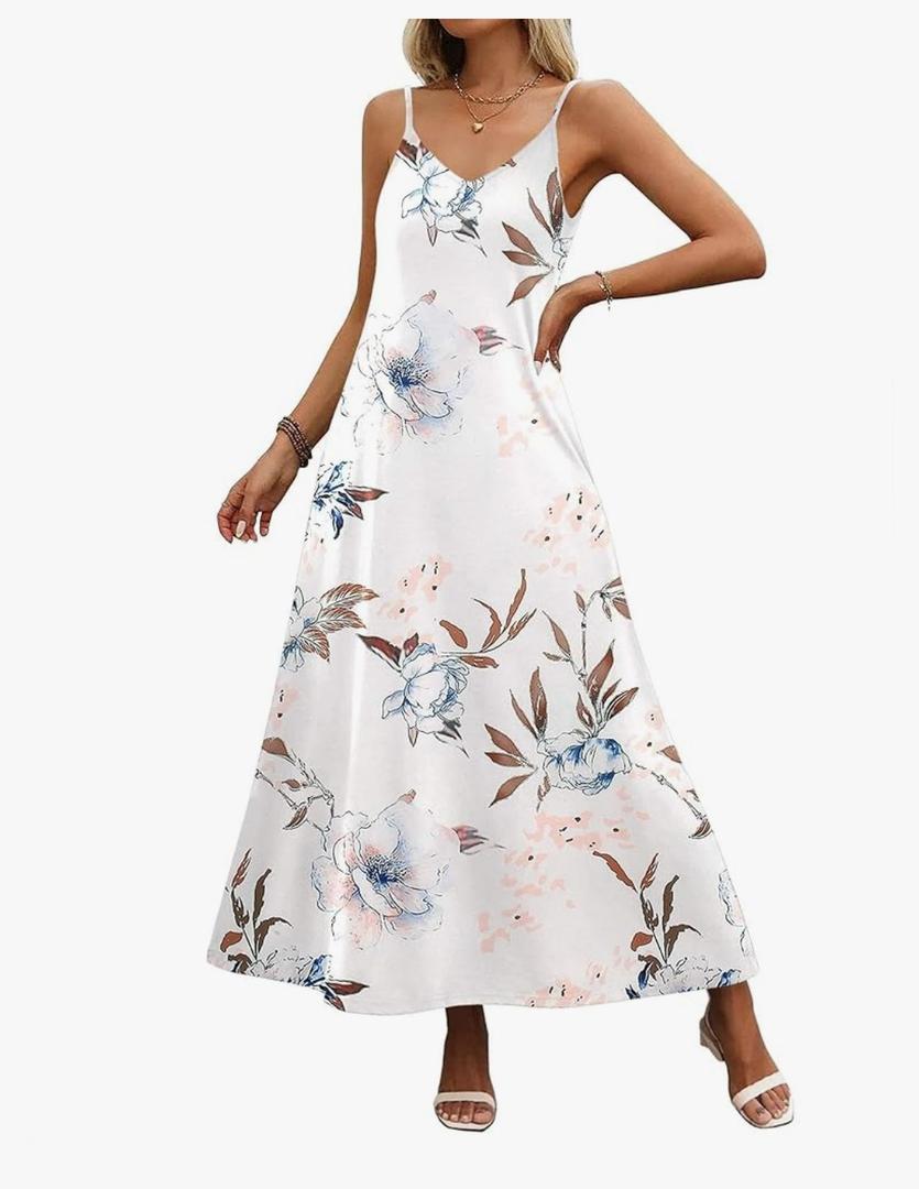 Zeagoo Womens Summer Maxi Dress Spaghetti Strap Casual Printed Dress Boho Floral Beach Sundress, XXL