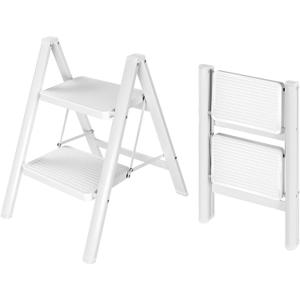 Valeo 2 Step Ladder,Lightweight Folding Step Stool with Wide Anti-Slip Pedal, 330LBS Capacity, Heavy Duty,Sturdy Iron Metal Step Stool for Home, Kitchen, Closet, Adults, White