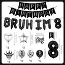 8th Birthday Decorations Balloons Boys - 33 Pcs Black Silver Bruh Im 8 Banner Fishtail Flag Foil Number Cake Topper Balloon Set for Boy 8 Year Old Happy Birthday Party Decor Supplies