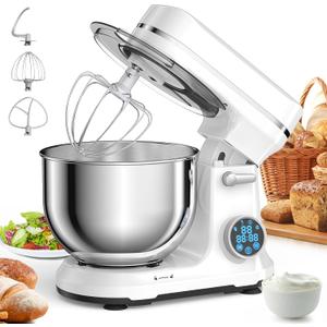 BioloMix Stand Mixer, 1200W DC Motor 11 Speed Tilt Head Food Mixer, Digital OLED Screen, Kitchen Electric Food Stand Mixer with Dough Hook, Flat Beater, Whisk, (White) (White)