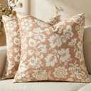 MUSSEL Light Coral Floral Pillow Covers 18x18, Vintage Decorative Throw Pillow Patterned Covers Neutral Modern Farmhouse Cushions Cotton Accent Covers for Sofa Bed Living Room Pillowcases Set of 2