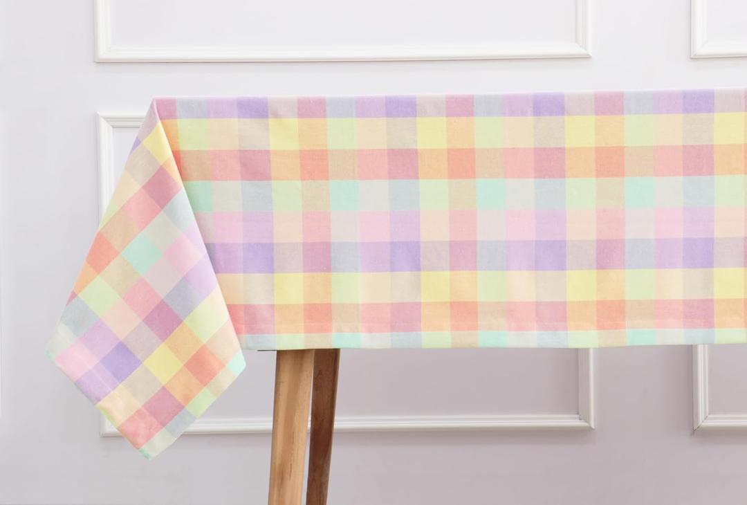 PurpleEssences Buffalo Plaid Tablecloth - Water Resistant Wipeable Washable Checkered Table Cloth for Outdoor Picnic Dining - Spring Summer Easter - 60 x 84 Inch - Multicolor