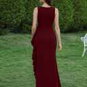Women's Elegant Sleeveless V Neck Bodycon Ruched Split Wrap Wedding Evening Formal Long Dress (Red, M)