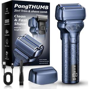Men's Cordless Foil Shaver: All-in-One Push Trimmer, IPX7 Waterproof for Wet/Dry Use, Shock & Slip Resistant, Aerospace-Grade Aluminum, Long-Lasting 1400mAh Battery, Gray Silver