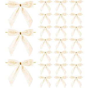 Meseey Velvet Ribbon Twist Tie Bows, 4 Inches, 24 Pieces, for Treat Bags, Gift Wrapping, Crafts (Ivory)
