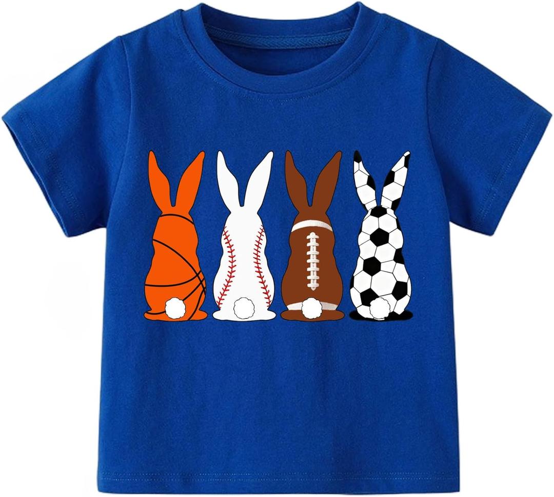 Boys Easter Shirts Bunny T-Shirts Basketball Baseball Soccer Football Rabbit Casual Short Sleeve Tee 3T 4T Navy Blue