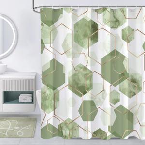 Sage Green Modern Shower Curtain for Bathroom, Geometric Art Decor Waterproof Bath Curtain, Abstract Fabric Shower Curtain Sets for Home Decor, 72x72 Inch