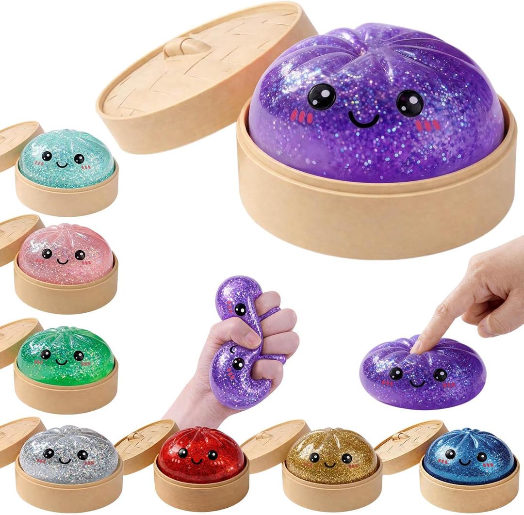 Glitter Dumpling Squishy Mystery Box Squeeze Toy, Easter Squishy Dumpling Fidget Toys for Adults, Stress Relief Sensory Toy(Purple)