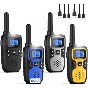 Wishouse Walkie Talkies for Adults Long Range-Rechargeable 4 Pack 2 Way Radios, Hiking Accessories Camping Gear Xmas Birthday Gift for Kids Family with Lamp,SOS Siren,NOAA Weather Alert,Easy to Use (Black Blue Silver Yellow)
