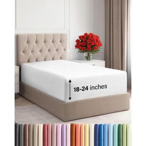 Extra Deep Twin XL Fitted Sheet - Hotel Luxury Single Fitted Sheet Only - Easily Fits 18 inch to 24 inch Mattress - Ultra Soft, Wrinkle & Fade Free w/Extra Deep Pockets - Breathable & Comfy - White