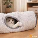 Cat Tunnels for Indoor Cats Cat Crinkle Tunnel Collapsible Long Plush Cat Tube Cute Cozy Pet Play for Hours of Fun (47" / Pearl Gray)
