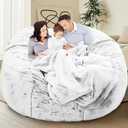 HDMLDP Bean Bag Chair Cover for Kids Adults Without Filling Comfy Giant Round Beanbag Love Sack Covers for Bedroom Living Room, 7FT, Dusty White