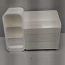 HBlife Makeup Organizer with Brush Holder for Vanity, Large Plastic Bathroom Countertop Organizer Skin Care Storage, Easy to Store Nail Polishes, Perfumes, Eyeshadow Palettes, Pearl All White