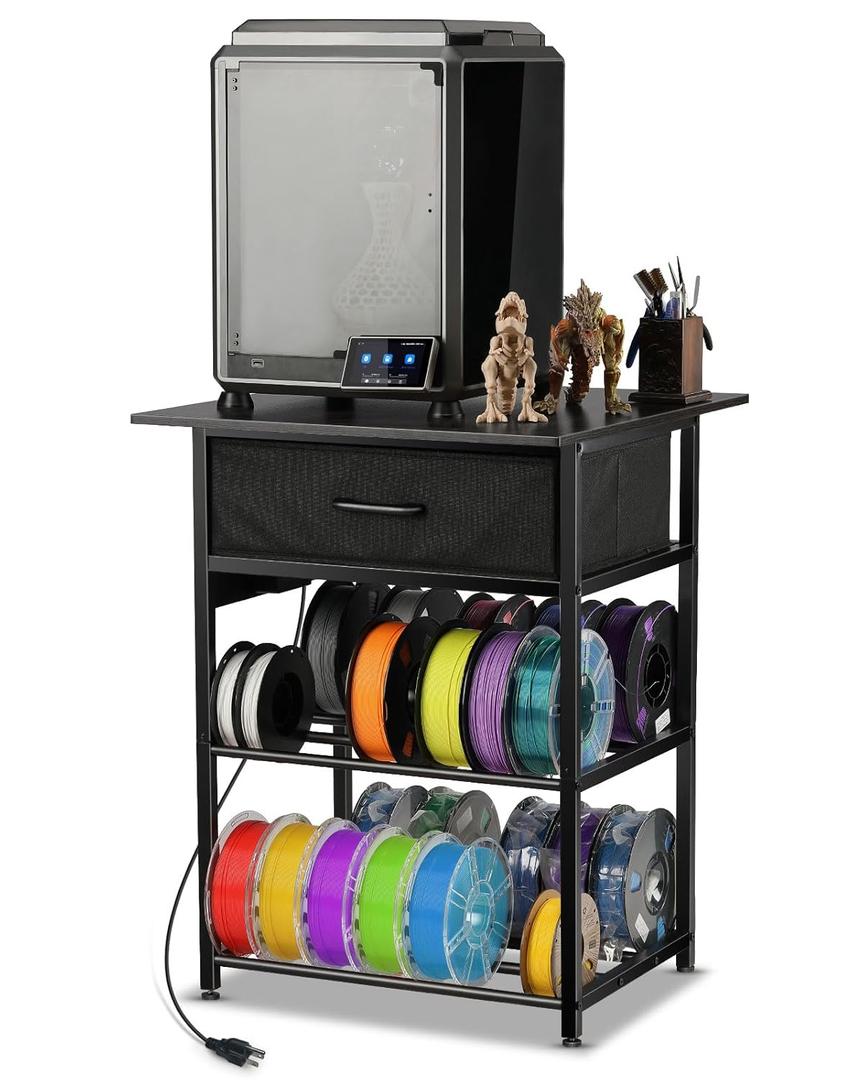 AHOWPD 3D Printer Table with Filament Storage - 3D Printer Stand Shelf Filament Storage Rack with Wheels Heavy Duty 3D Printer Cart Desk with Drawer for Workshop Studio Office