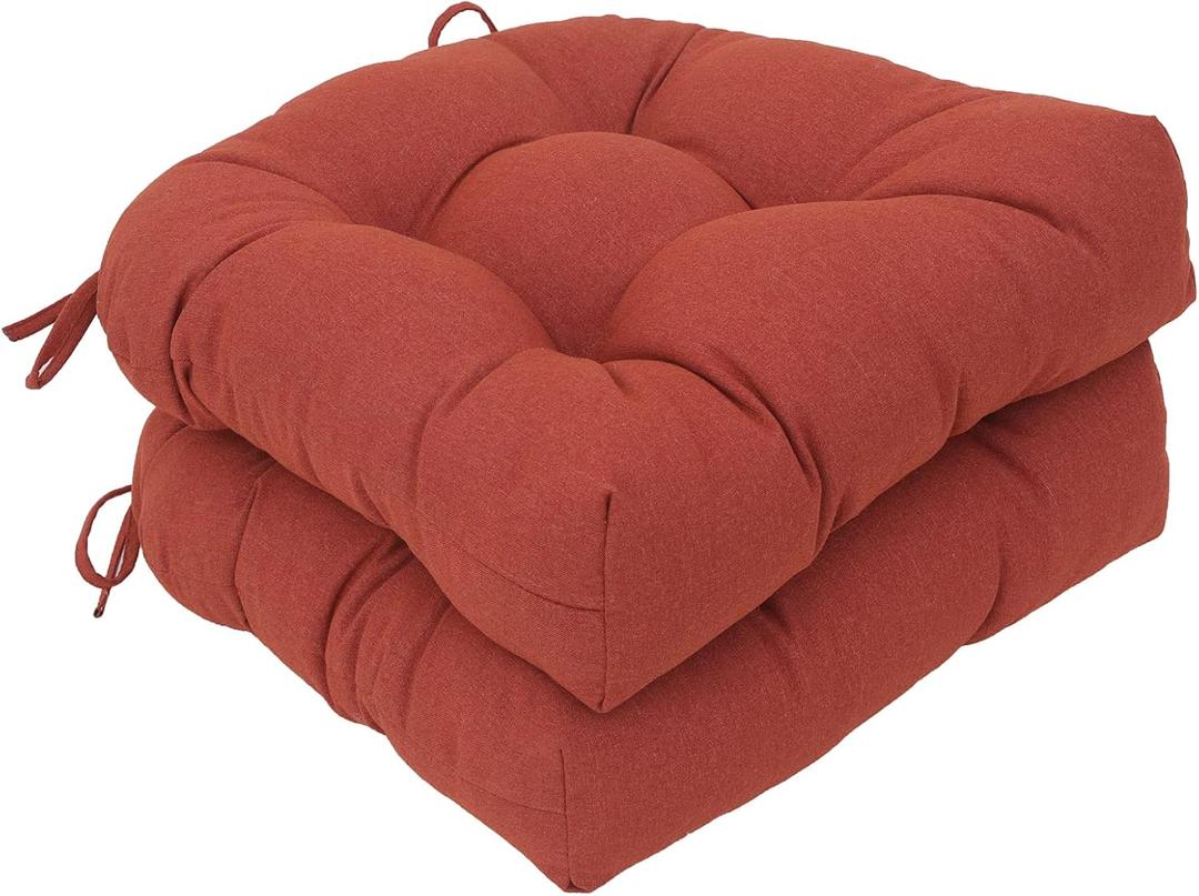Outdoor Chair Cushions, Outdoor Cushions, Patio Chair Cushions, Indoor Full-Length Ties for Non-Slip Support, Premium Comfortable Thick Fiber, Set of 2 (Red, 17x17 Inch)