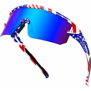 YUNBLL&KO Sports Polarized Sunglasses Men Women UV400 Protection Kids Youth Baseball Sunglasses for Cycling Softball Running (A10 Stars Stripes Frame/Blue Lens)