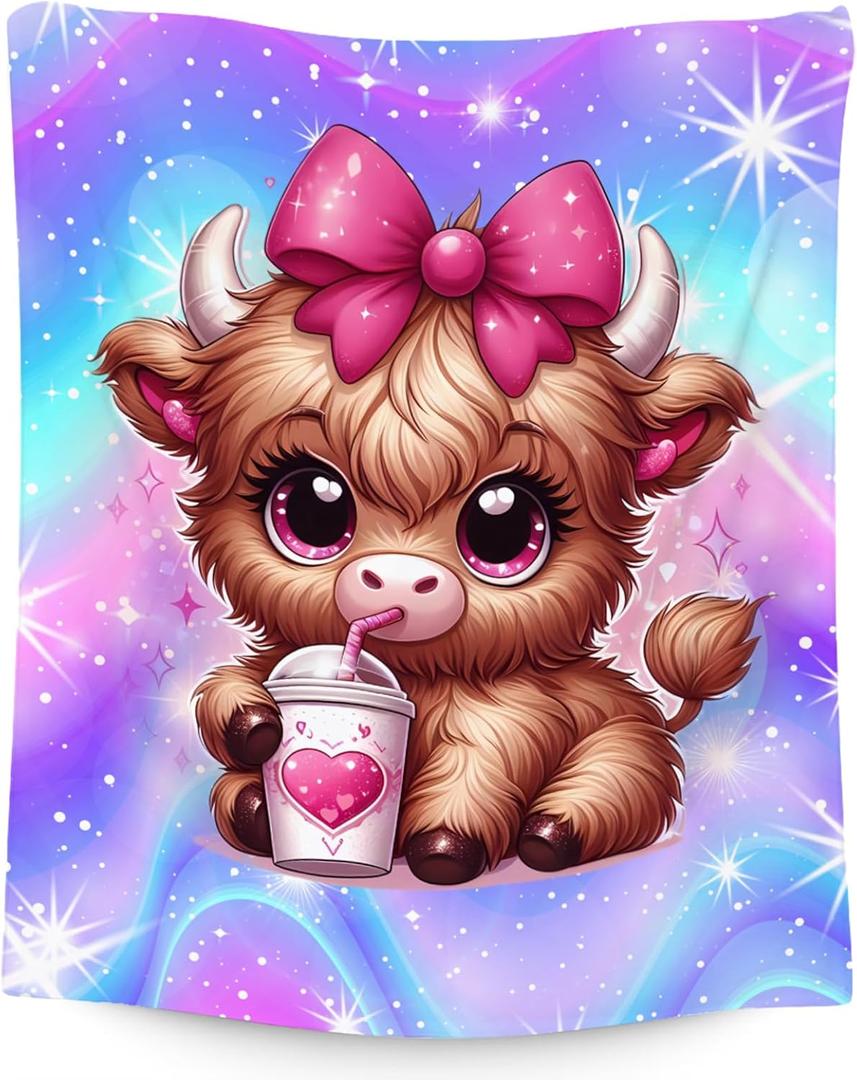 Highland Cow Blanket, Kids Blanket for Cow Lovers, Gifts for Girls Women, 60"x80" Plush Soft Fleece Throws for Sofa Couch Bed (Brown)