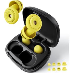 Ear Plugs for Sleeping 45dB Reusable Noise Cancelling Ear Plugs with 8 Eartips and Travel Case for Concerts, Snoring, Travel, Study Sleeping earplugs(Yellow)