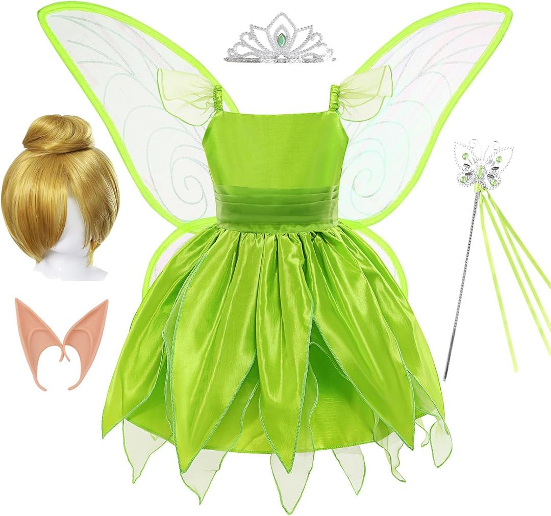 Fairy Costume for Girls Princess Dress up Halloween Cosplay Outfit with Accessories (5-6T, Green)