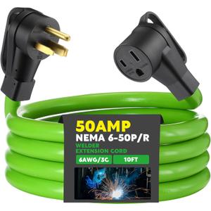 Kanayu 10FT 50Amp 6AWG NEMA 6-50P to 6-50R Welder Extension Cord 50Amp Power Extension for Welding Machines 50A 250Volt 3-Prong 6 Gauge Heavy Duty Welding Cable, ETL Listed (Green)