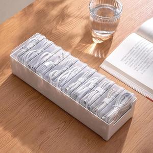 11 Box Cable Organizer Storage Box, Desktop Cable Management with Switch, Power Cord Organizer for Office, Home, Desk Accessories Storage Stationery Supplies and Accessories, White